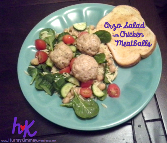 Healthy Orzo Salad and Chicken Meatball recipe via Hurray Kimmay blog